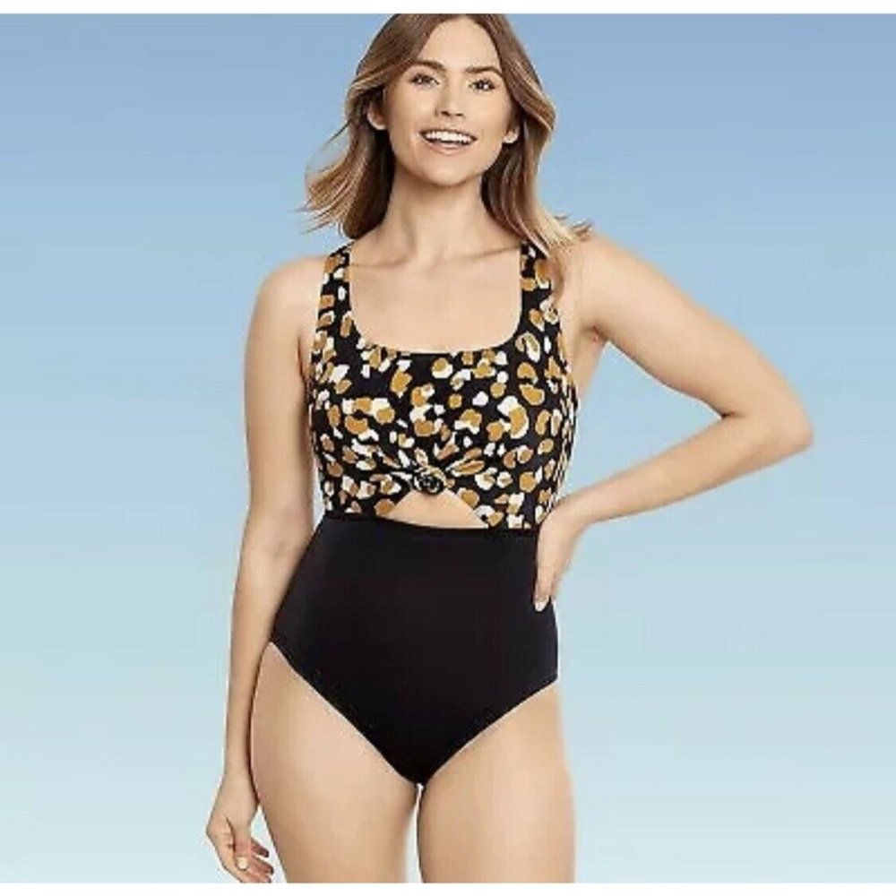 Women's Slimming Control Cut Out Tie-Front One Piece Swimsuit Size S Small
